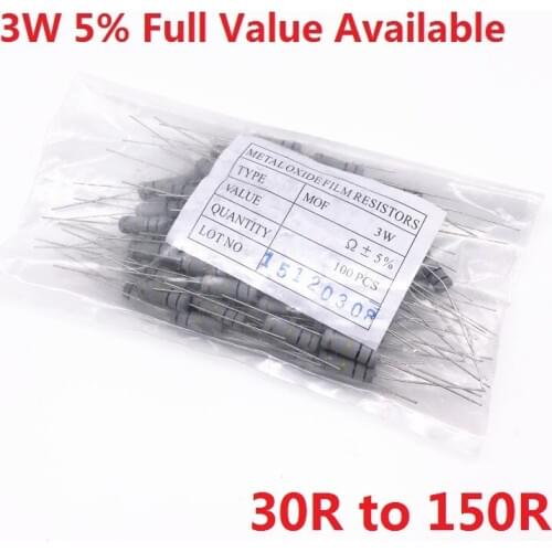 200PCS 3W Oxide Carbom Metal film Resistor 30R/33R/36R/39R/43R/47R/51R/56R/62R/68R/75R/82R/91R/100R/120R/150R/Ohm 5