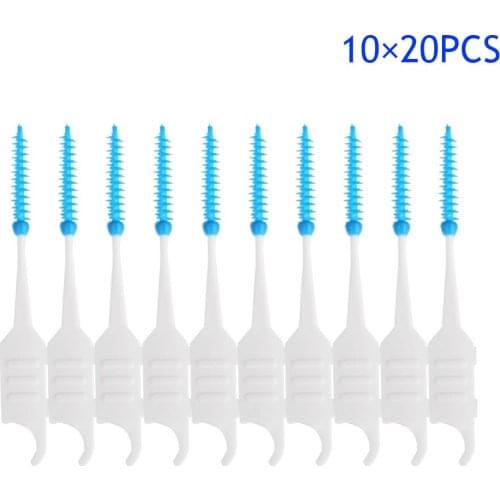 200Pcs/Box Toothpicks Plastic Silicone Dental Floss Teeth Stick Brush Disposable Oral Care Tooth Interdental Clean Tools NN