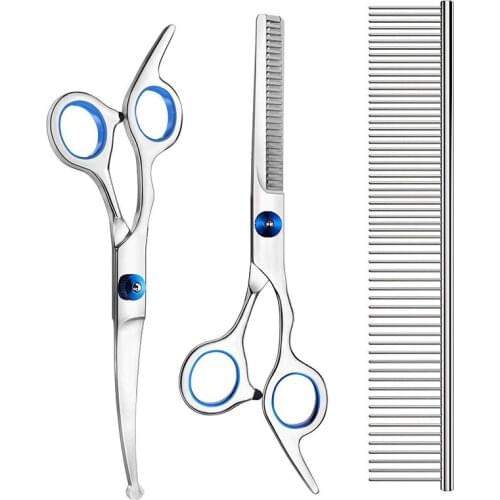 3 Pack Dog Grooming Scissors with Safety Round Tip, Perfect Stainless Steel Up-Curved Grooming Scissors Thinning Cutting Shears
