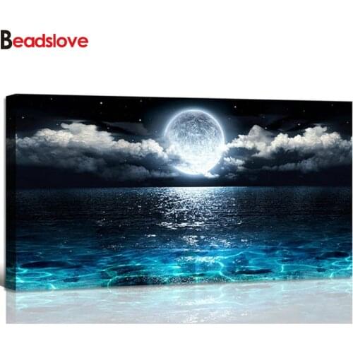 3D Rhinestone Pictures Mosaic Diamond Painting Seascape moon landscape Diamond Embroidery 5D DIY Diamond Painting Cross Stitch