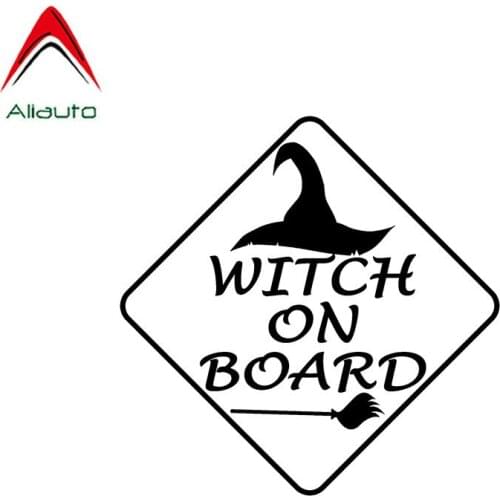 Aliauto Creative Funny Car Sticker Witch on Board Vinyl Waterproof Sunscreen Anti-UV Decal Accessories Black/Silver,12cm*12cm