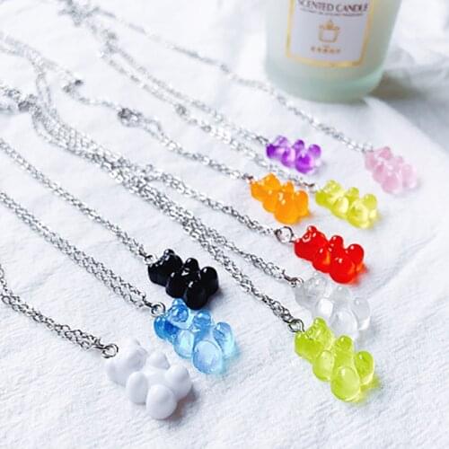 Harajuku Multicolor Resin Bear Pendant Necklace for Women Girls Fashion Neck Chains Jewelry Lovely Animal Choker Necklaces Gift