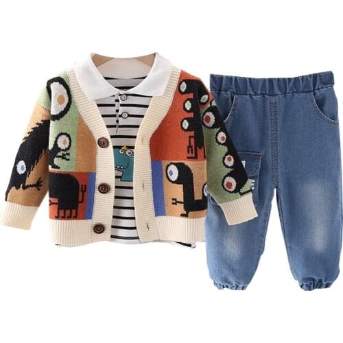 Spring Autumn Fashion Casual Children Clothes Boys Baby Girls New Jacket T Shirt Pants 3Pcs/Sets Kids Cartoon Cotton Tracksuit