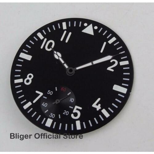 Watch Parts 38.9MM Black Sterile Dial Watch Dial+Hands Fit For ETA 6498 Hand Winding Movement Watch Face + Watch Needles