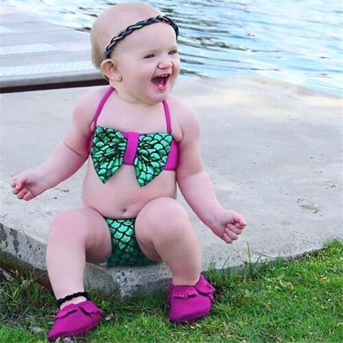 2019 Kid Children mermaid swimsuit Big Bow Two-Piece Suits set sexy Baby Girl swimwear cosplay bathing suits biquni