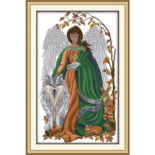 Joy Sunday Angel Wings Prince Wolf Home Decor Cross-stitch Sets Embroidery Needlework Kit Painting Counted Print On Canvas DMC