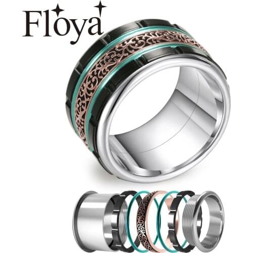 Floya Bohemia Stainless Steel Rings Argent Women Layered Core Ring Interchangeable Handmade Turning Ring Femme Bijoux