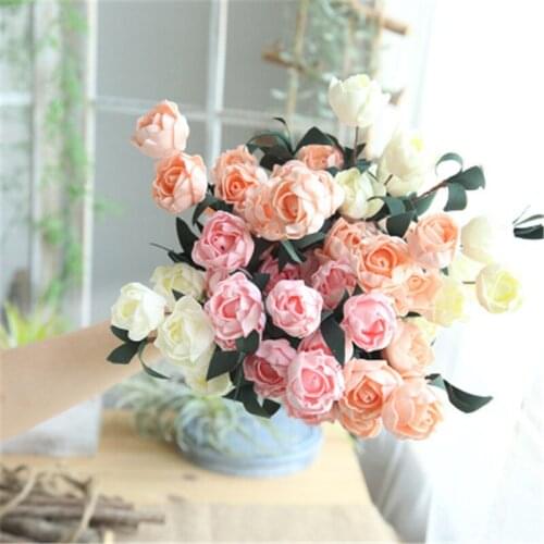 6 Heads / Bouquet Rose Decor Artificial Flower Home Decor Imitation Fake Flower for Garden Plant Desk Decor Hand-Holding Flower