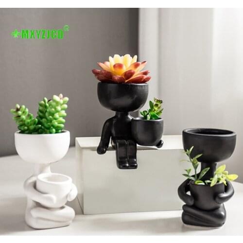 Succulents Ceramic Flower Pot Character Modeling Sculpture Crafts Flower Arrangement Container Home Decoration Accessories