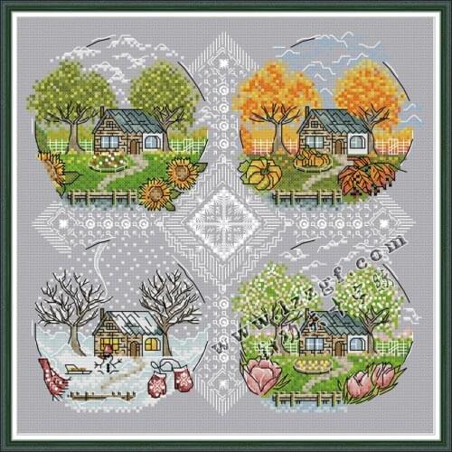 Everlasting Love Four Seasons Chinese Cross Stitch Kits Ecological Cotton Printed 14CT 11CT Wedding Decoration For Home