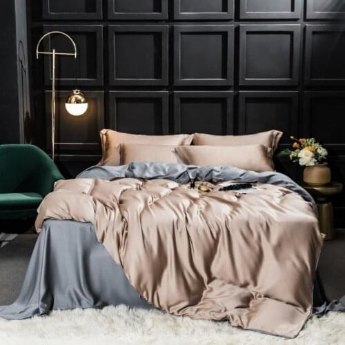 Gorgeous 100% Silk Two Color Sided Bedding Set Quilt Cover Set Bed Sheet Pillowcase Queen King 4 Pieces