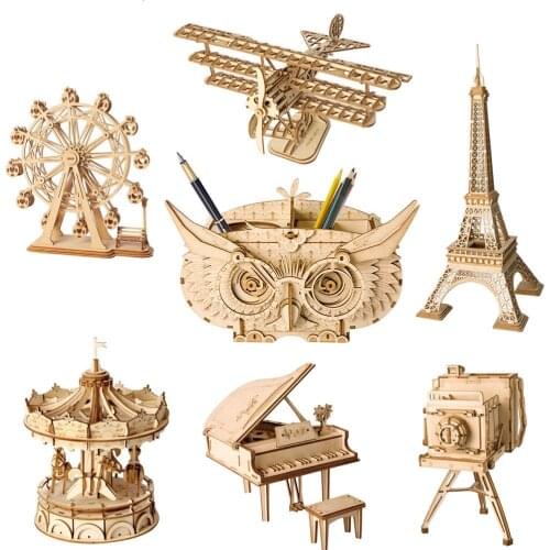 Creative 3D Wooden Jigsaw Building Block Assembly Model Toy For Children Adult Handmade Airplane Pencil Box Craft Kit Decoration