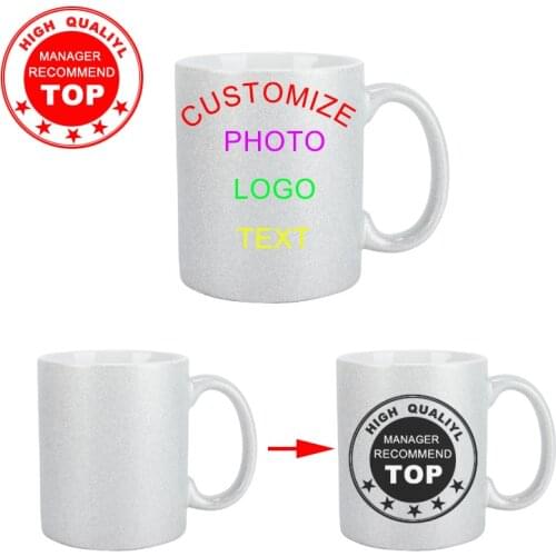 DIY Ceramic coffee mug Creative Glitter silver photo mug Milk Tea Cups with Custom Picture LOGO Text printing