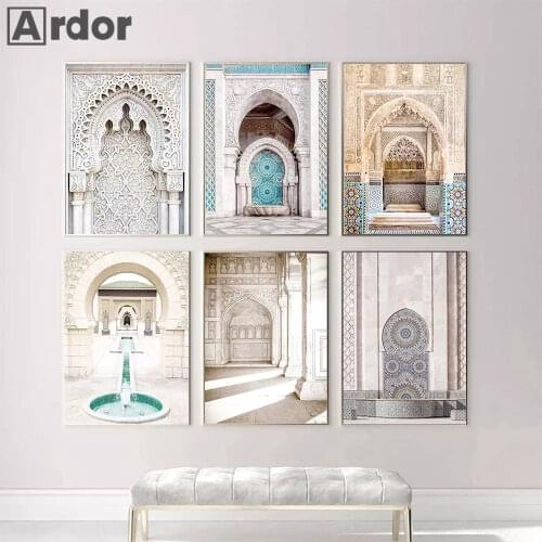 Moroccan Architecture Arch Door Art Canvas Posters Arabic Islamic Print Mosque Wall Art Painting Pictures Living Room Home Decor