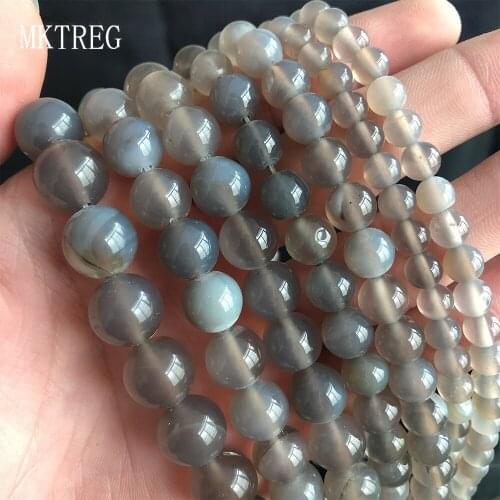 MKTREG AAA Natural Grey Agat beads Round carnelian Loose Beads For Jewelry Making Nceklace DIY Bracelet 15inch 4 6 8 10 12mm