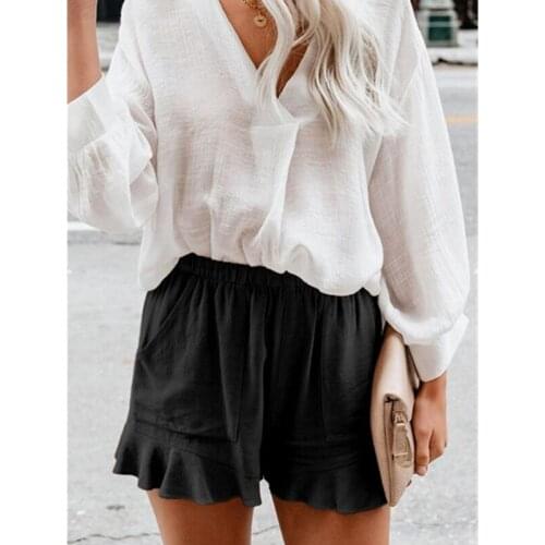 Summer Casual Loose Shorts Women New Ladies Ruffles Shorts Female Elegant Elastic Waist Were Thin Shorts For Women