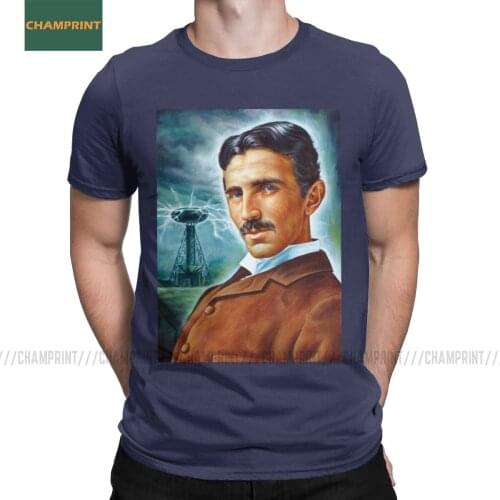 Nikola Tesla Tower Scientist T-Shirt Men Subject Inventor Engineer Science Energy Edison Cotton Tees Short Sleeve T Shirts
