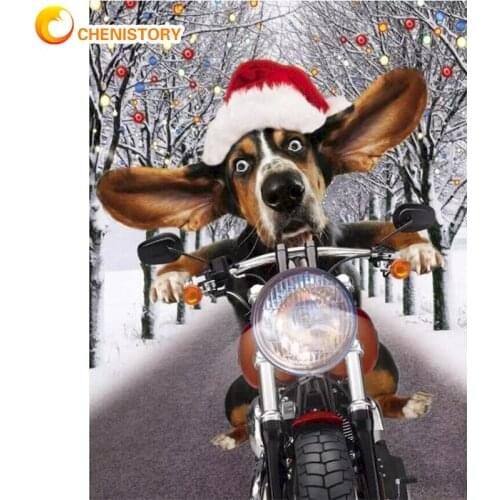 CHENISTORY Christmas Dog Oil Painting By Numbers Photo Creative DIY Kits Drawing Canvas Pictures Motorcycle Family Children Gift