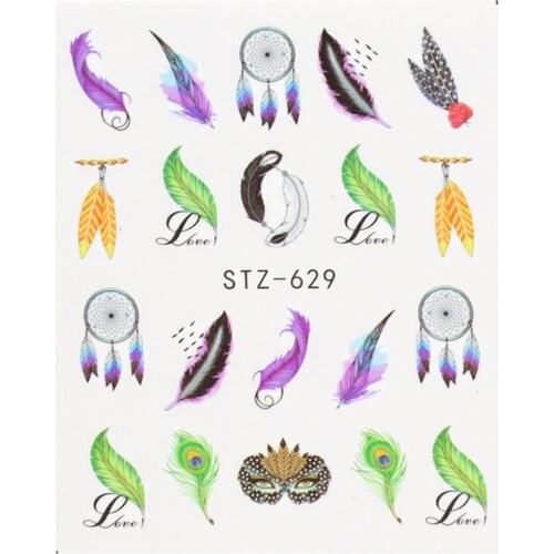 1pcs Beautiful Black White Feather Nail Art Decal Stickers Fashion Tips Decoration Watermark Nail Art Decor Tool TRBLE892/STZ