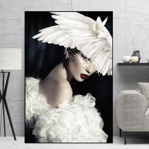 Modern Nordic Style Nude Girl Feather Wall Art Posters and Canvas Prints Painting Mural Living Room Bedroom Home Decor No Frame
