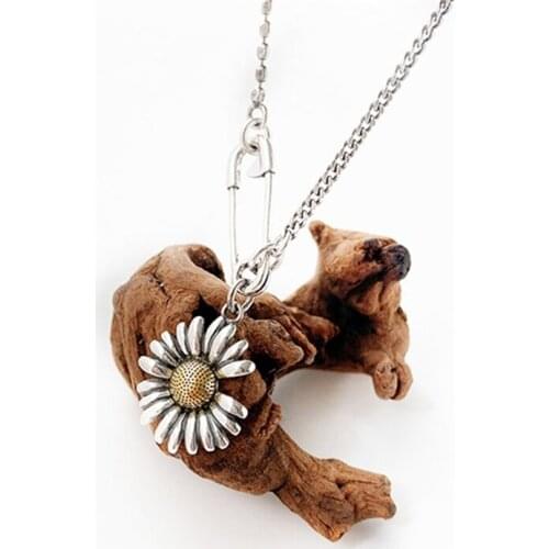 New Arrival Punk Style Golden Sunflower Pendant Necklace S925 Sterling Silver Daisy Pin Asymmetric Chain Party Necklaces Women