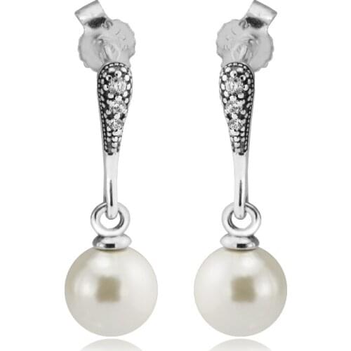 New Fashion Elegant Beauty Earrings 2021 Trend White Pearl &Clear CZ for Women BrincoS 925 Sterling Silver Jewelry Free Shipping