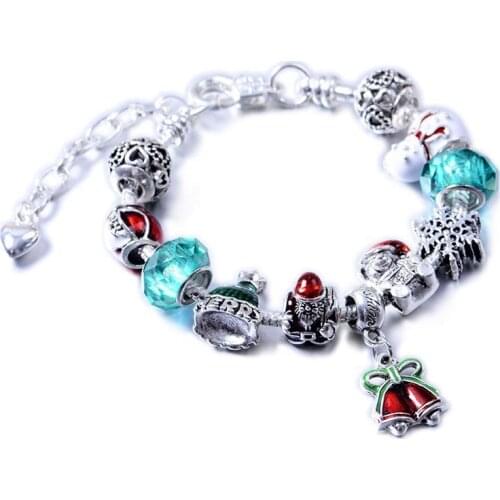 New Panjia European and American style gift box set Christmas Diy Bracelet Length adjustable New Years Eve Santa Bell Pendant