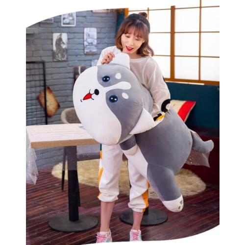 Huge 120cm gray husky plush toy soft cotton lying dog doll sleeping pillow Christmas gift h1588