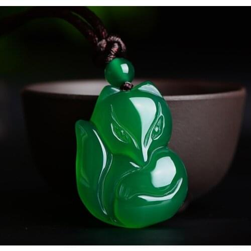 Real chalcedony white green pendant necklace fox jade pendants necklaces gift for men women jade jewelry add certificate