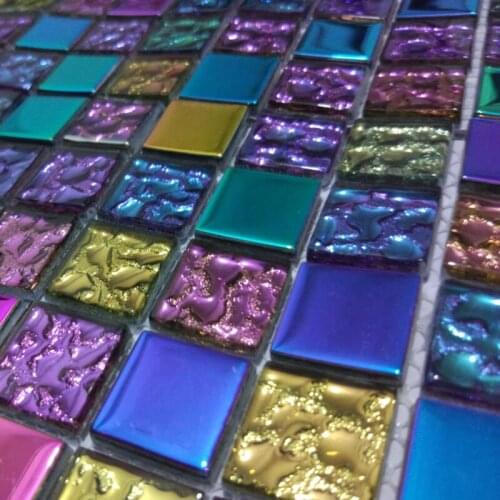 Iridescent Electroplating Colorful Crystal Glass Mosaic Tile Children Room Nursery School Kitchen Backsplash Wall Decoration