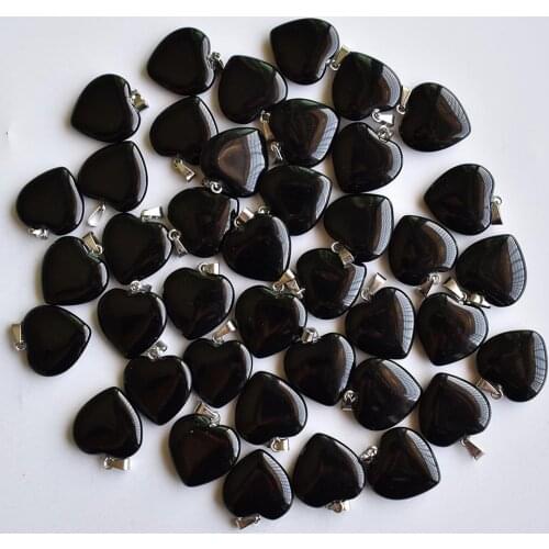 Love Heart Stone Beads Pendants 20mm Wholesale Charms Natural Black Obsidian Stone For DIY Jewelry Making Women Gift