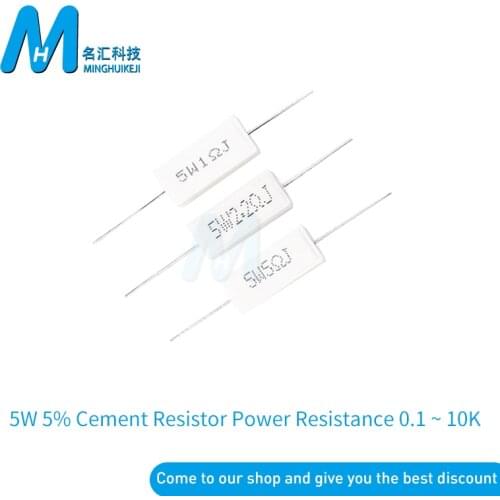 10pcs 5W 5% Cement Resistor Power Resistance 0.1 ~ 10K 0.1R 0.5R 1R 10R 100R 0.22 0.33 0.5 1 2 5 8 10 15 20 25 30 100 1K 10K ohm