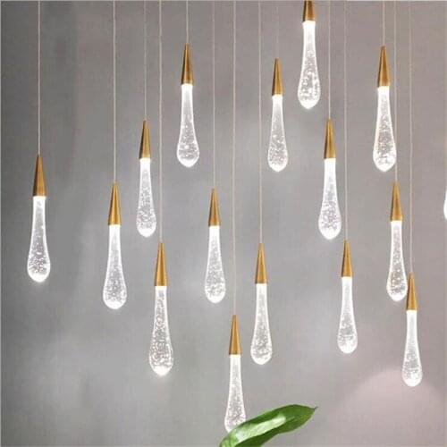 Luxurious Crystal Stair Pendant Light for Apartment Foyer Dining Room Water Drop Meteor Shower Crystal Suspension 1960