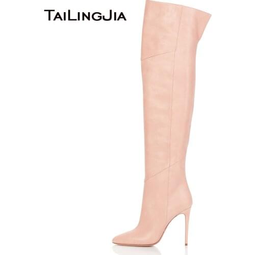 Thigh High Boots Female Winter Boots Women Over The Knee Boots Pointed Toe Fashion Shoes 2018 Big Size Black Pink New Shoes
