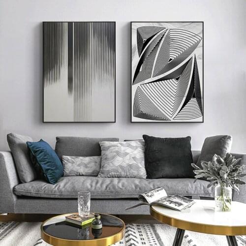 Modern Canvas Poster Art Black And White Lines Geometric Abstract Living Room Bedroom Hotel Vintage Room Minimalist Home Decor
