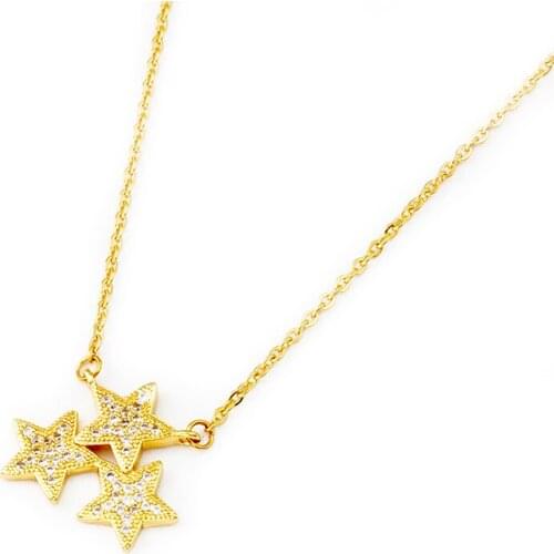 Three Stars Necklace Gifts For Women Crystal Jewelry Stainless Steel Chain Gold Color Pentagram Rhinestone Pendant Choker