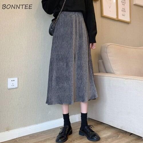 Skirts Women Mid-calf Solid Loose Elastic Waist Minimalist Leisure All-match Elegant Empire Fashion Temperament Autumn Soft Ins