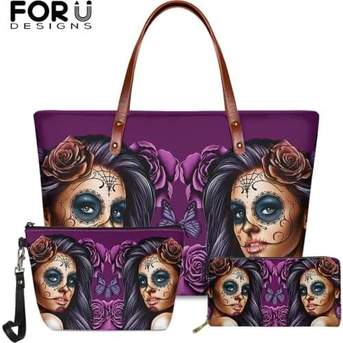 FORUDESIGNS Gothic Skull Girls Print Womens Shoulder Bag 2021 Fashion Handbags Purse Cosmetic Bags for Women Clutch Bolsa Mujer