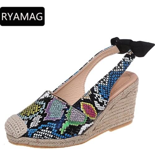 RYAMAG Women Shoes Platform Sandals Women Serpentine High Wedges Heel Ankle Sandalia Espadrilles Female Sandals Shoes 2021 New