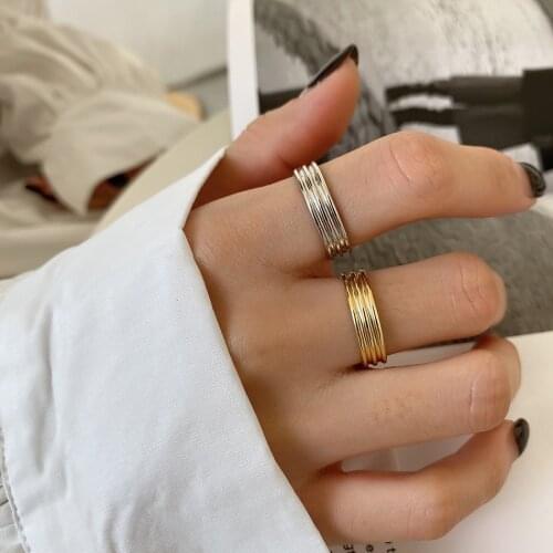 SHANICE S925 Sterling Silver Open Ring Simple horizontal stripes Simple light luxury punk texture Rings For Women Adjustable