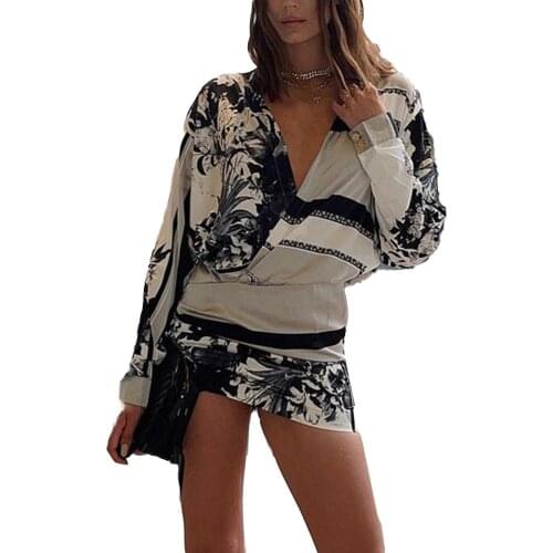 2021 Fashion High Street Vintage Print Lady Shirt Dress Women Long Sleeve V Neck Bodycon Mini Dress Spring Autumn Sexy Dress