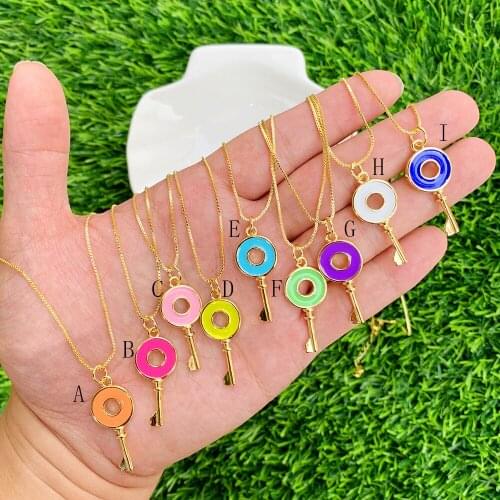 Gold Plated Enamel Round key pendant Hollow Round Pendant Necklaces 18k plating Chain Necklace Women