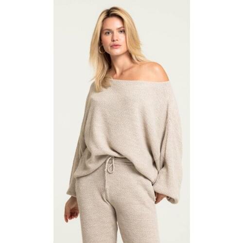 Womens Beige Color Boat Neck Knitwear Bottom Top Set Dress Causal Woman Dress- Made in Turkey