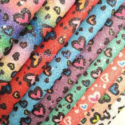 1PC 21X29CM Glitter Fabirc, hearts Printed Glitter Leather Sheets For Making Bows LEOsyntheticoDIY T400