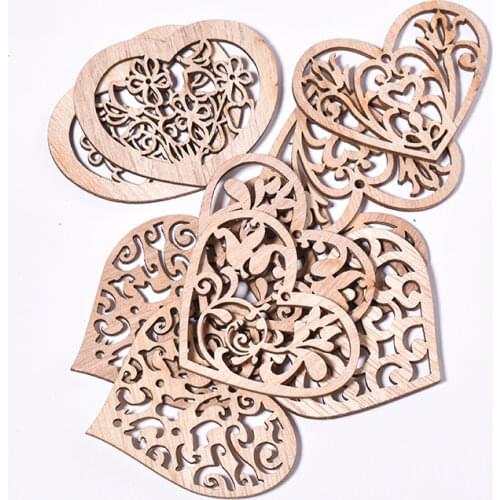 10pcs Lovely Heart Pattern Wooden Scrapbooking Painting Collection Craft Handmade DIY Accessory Home Decoration 48-56mm