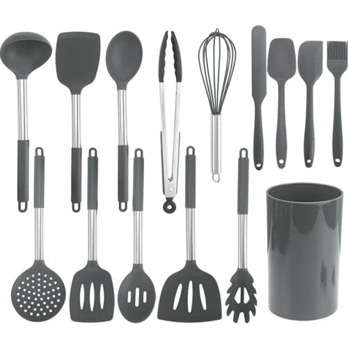 15Pcs Cooking Utensils Set Stainless Steel Silicone Kitchen Utensil Set Non-stick Spatula with Storage Box Cooking Tools Gift