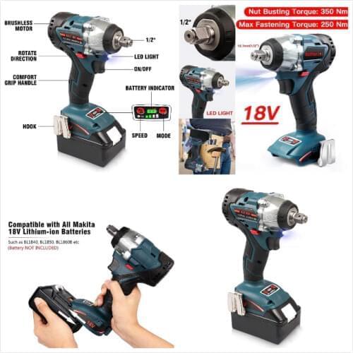 18V Replacement Brushless 1/2 Inch Impact Wrench for Makitas DTD152 DTD170 New 18V Impact Driver (without battery)