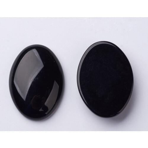 50pcs Oval Domed Flat Back Black Glass Cabochon for DIY Jewelry Making 25x18x5.5mm