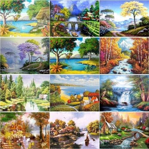 New DIY 5D Diamond Embroidery Tree Cross Stitch Scenic Lake Diamond Painting Full Square Round Drill Mosaic Home Decor Art Gift