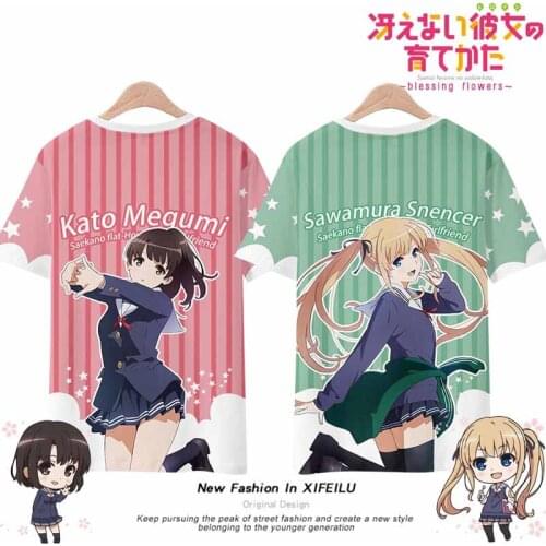 Anime Saekano: How to Raise a Boring Girlfriend Short Sleeve Casual T-Shirt Cosplay Costume Student Summer Unisex Loose Tee Tops